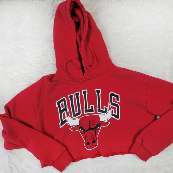 Vintage Chicago Bulls Cropped Hoodie S Small Red NBA Basketball Jordan Pippen - Picture 8 of 12